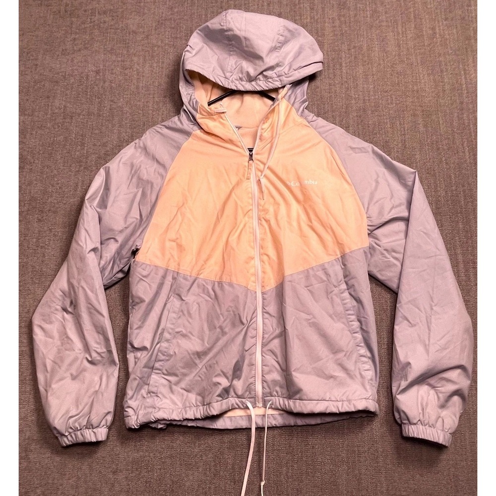 Columbia Sportswear Windbreaker Jacket Womens Medium Pink Peach Hooded Full Zip